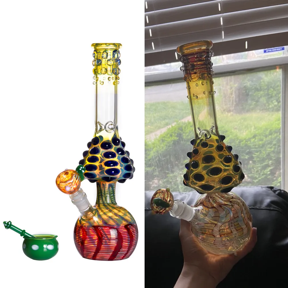 Narguilé en verre de champignon de 13,4 '' avec tige en aval diffuse Perc Bongs colorés épais Fumer Pipe à eau Bécher Dab Rigs 18mm Joint Fumée Tabac