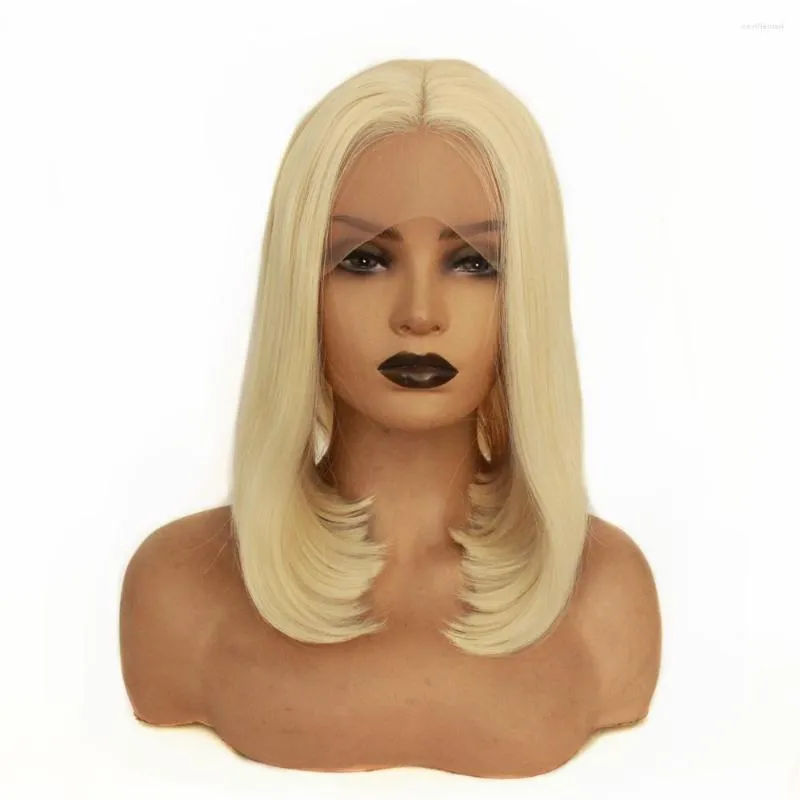 Synthetic Wigs Blonde Wig Natural Straight Bob Lace Front Short Blond Hair Women's Heat Resistant Middle Part 14inch