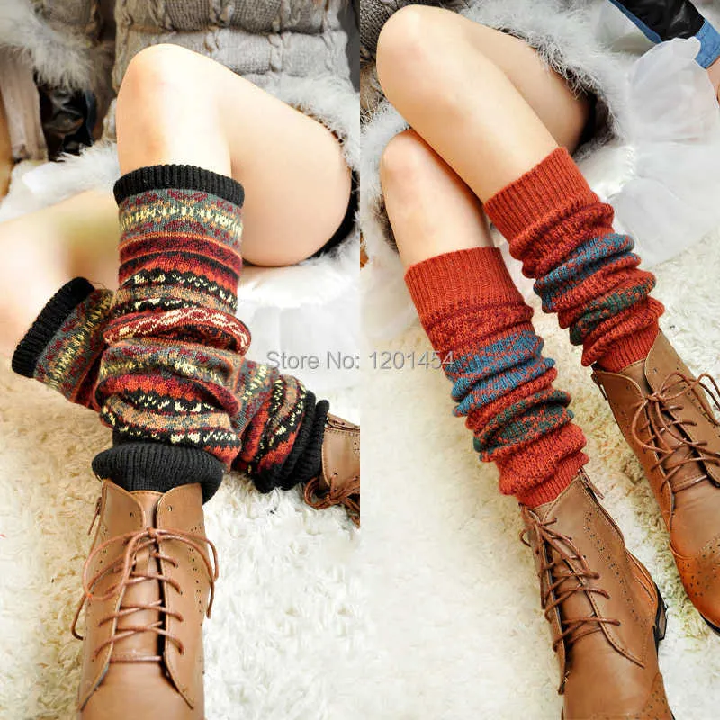 Socks Hosiery camouflage hue thick woolen leg warmers womens knee high socks and boot cuffs fashion 2014 spring girl's gaiters T221107