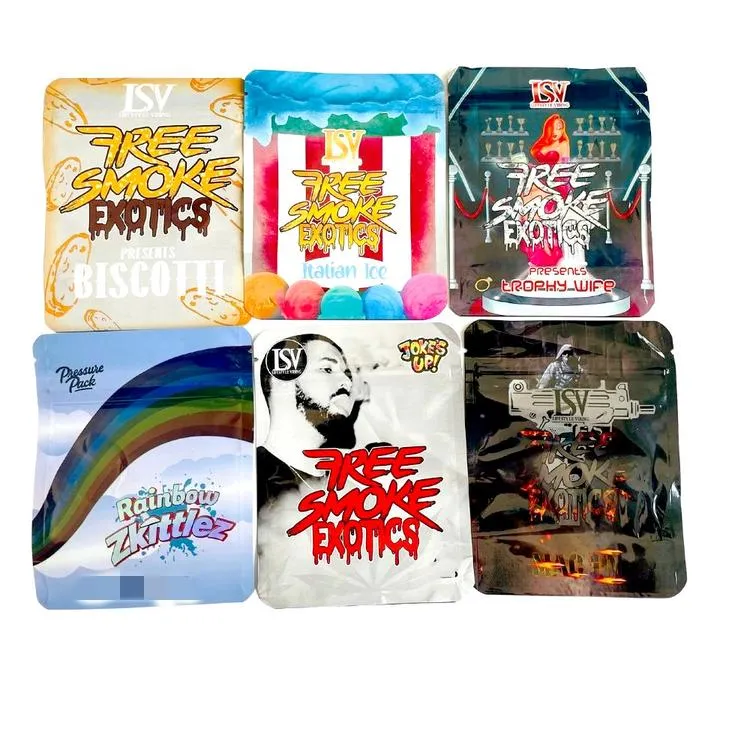 Bolsas de embalaje 3 5 Edibles de paquete a presi￳n Mylar Bag Italian Biscotti Smoke Exotics Presents Trophy Wife 10 LSV Rainbow Drop entregada Otyea