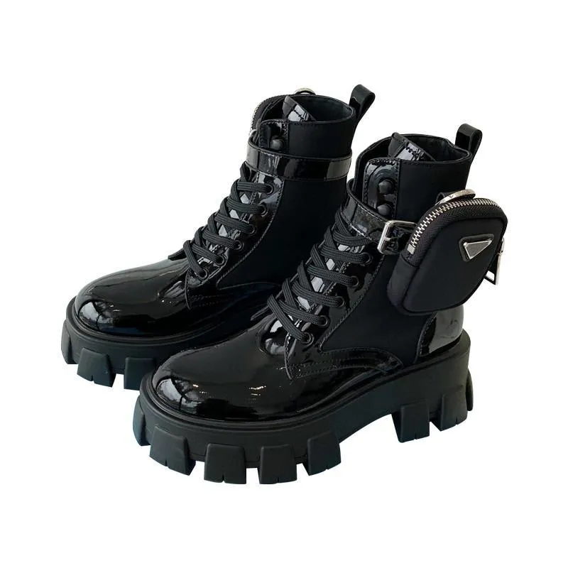 Mulheres ROOS BOOTS Designer tornozelo Martin Boot Leather Nylon Remov￭vel Pouch Bootie Militar Sapatos de Combate Inspirados Tamanho 35-40
