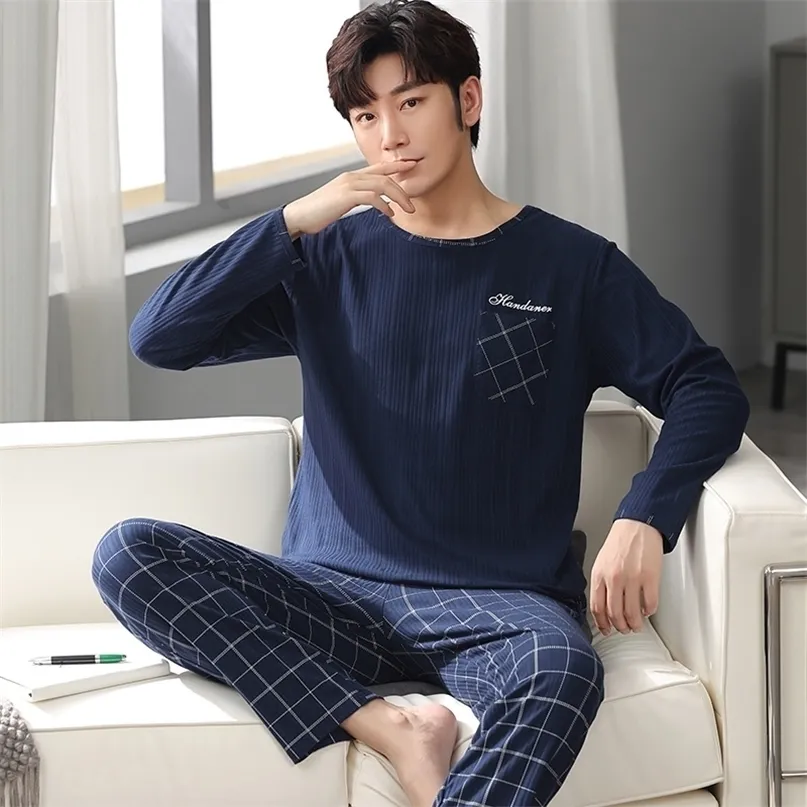 Men's Sleepwear Autumn Pure Full Cotton Pajamas Plaid Big Yards L-4XL Pajama Sets Casual Sleep Lounge Pyjamas Pijamas Hombre 221105