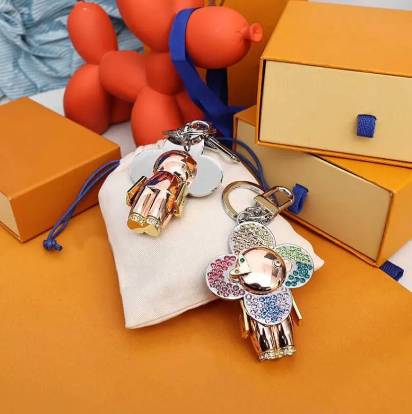 Diamond Keychain Wallet Luxury Designer Sun-flower Doll Key Chains Women Bags Pendant Carabiner Keychains Lovers Keys Buckle All Style