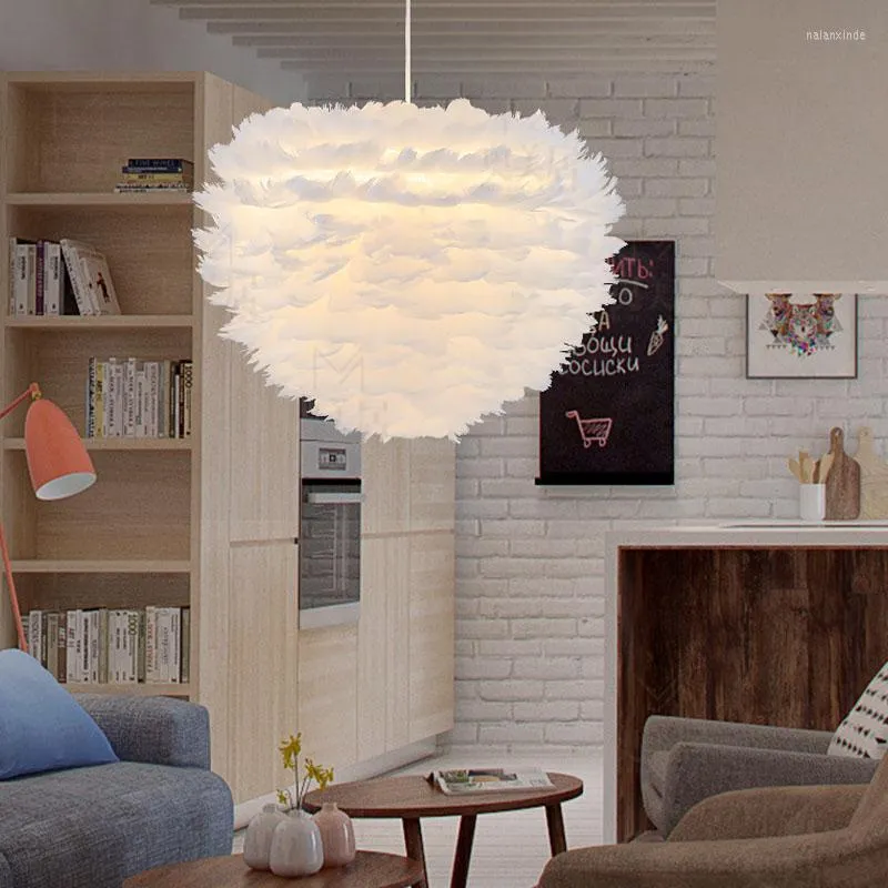 Lampes suspendues nordique blanc plume lampe personnalité créative chambre salon fenêtre décoration lampes suspendues