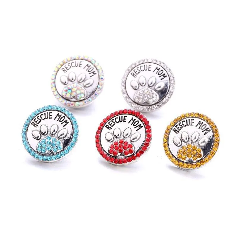 Charms Groothandel Rescue Mom Paw Snap Button Charms Pet Loved Sieraden Bevindingen Crystal Beads Rhinestone 18Mm Metal Snaps Buttons Diy Dhojz