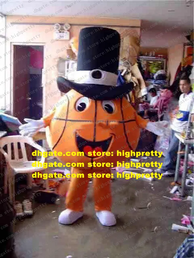 Likable Brown Basketball Mascot Costume Mascotte Basketballer Tennis Ball Adult With Big Black Hat Happy Face No.708 Free Ship