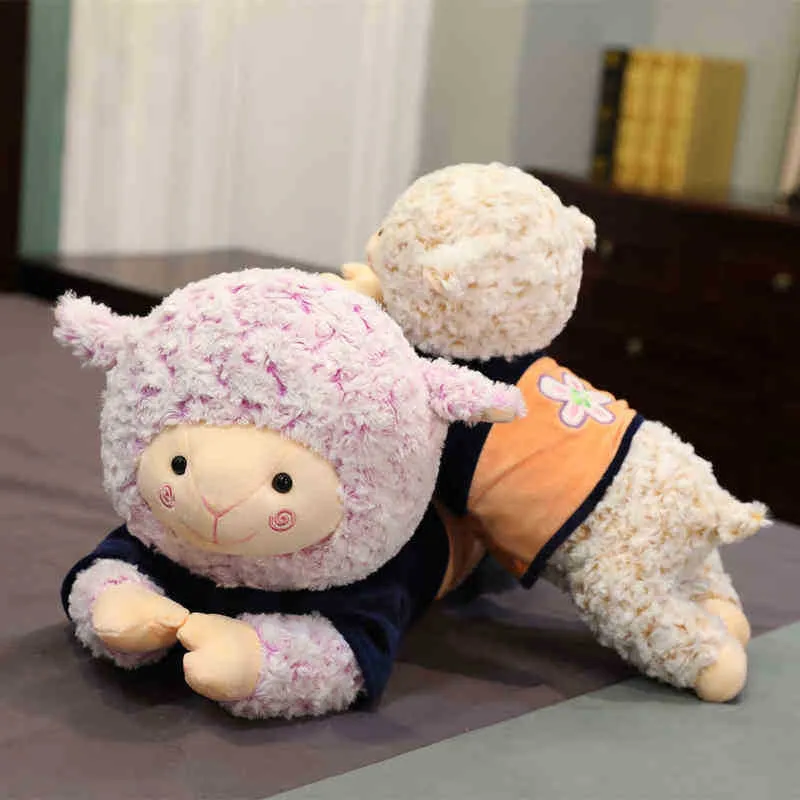 3070Cm Kawaii Animaux En Peluche Alpaga Jouets Couché Oreiller Super Doux Poilu Agneau Poupées Canapé Coussin Anniversaire Cadeau De Noël J220729