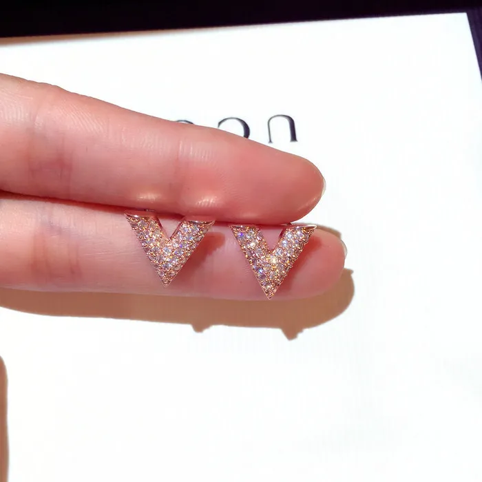 925 Sterling Zilveren Hart Stud Oorbellen voor Vrouwen 18 K Rose Gold Shining Crystal Oor Ringen Sieraden voor Party 496