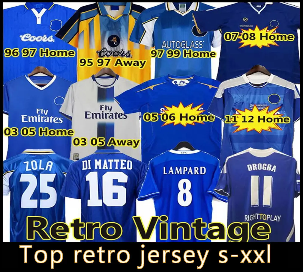 TOP CFC Drogba 2011 Torres Retro Soccer Jersey Lampard 11 12 13 Final 96 97 99 82 85 87 89 90 Camisa de futebol vintage Crespo Classic 03 05 06 COLE ZOLA Vialli 07 08