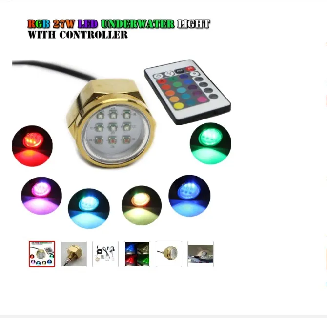 27W IP68 DC 11-28V RGB Светодиодный светодиодный светодиодный светодиодный светодиодный светодиодный светодиодный светодиодный светодиодный светодиодный светодиодный светодиодный светодиодный флажок подводной подводной сливок Realive Boat 1/2 "