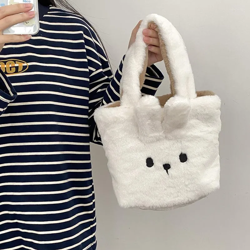 Evening Bags Hylhexyr 2022 Soft Plush Handbag Female Cute Bear Embroidery Girl Tote Double Sided Use Imitation Lamb Hair Bag