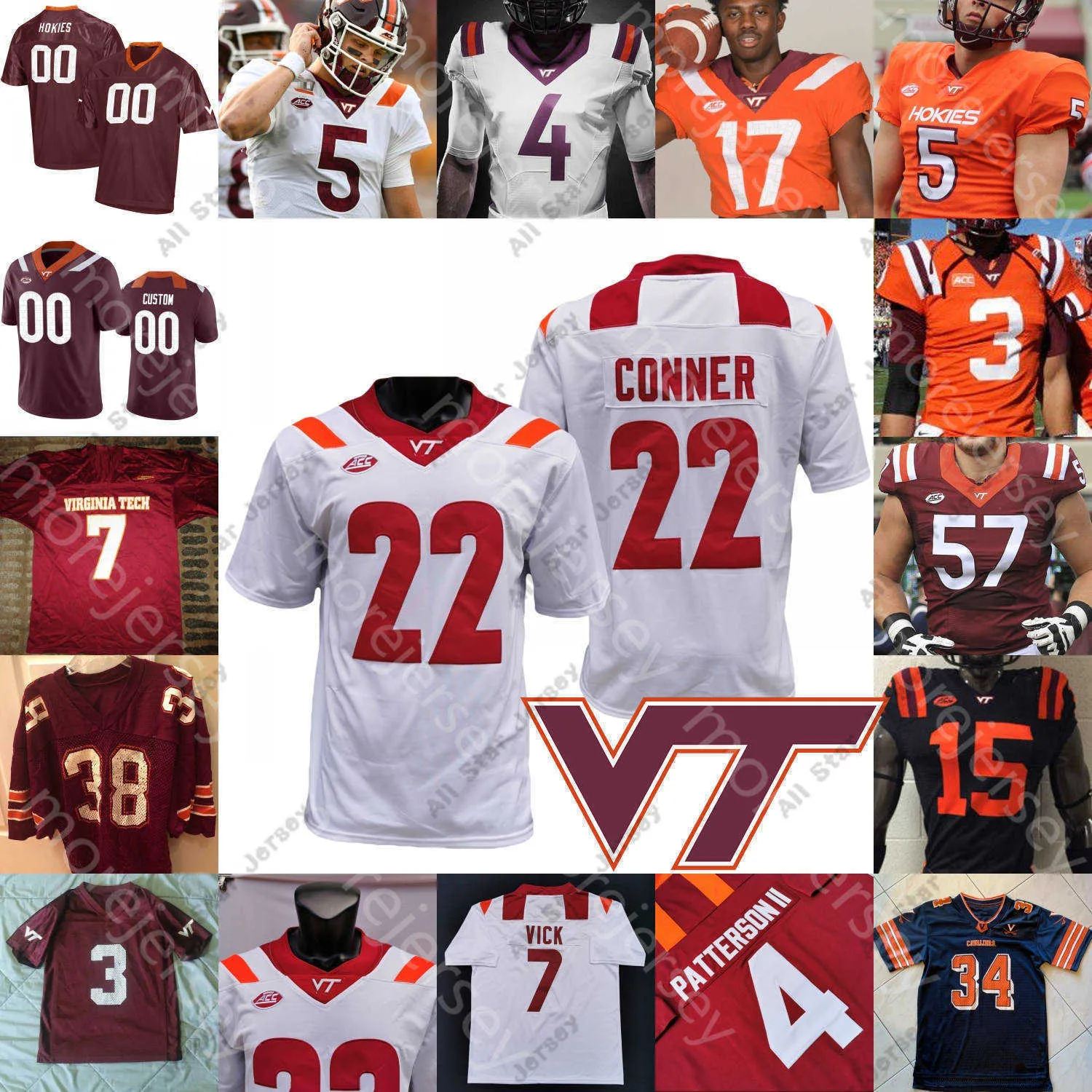 قمصان كرة القدم لكرة القدم قمصان كرة القدم فيرجينيا التكنولوجيا Hokies Football NCAA College Braxton Burmeister Khalil Herbert Justus Reed Hooker Robinson Turner Patterson II