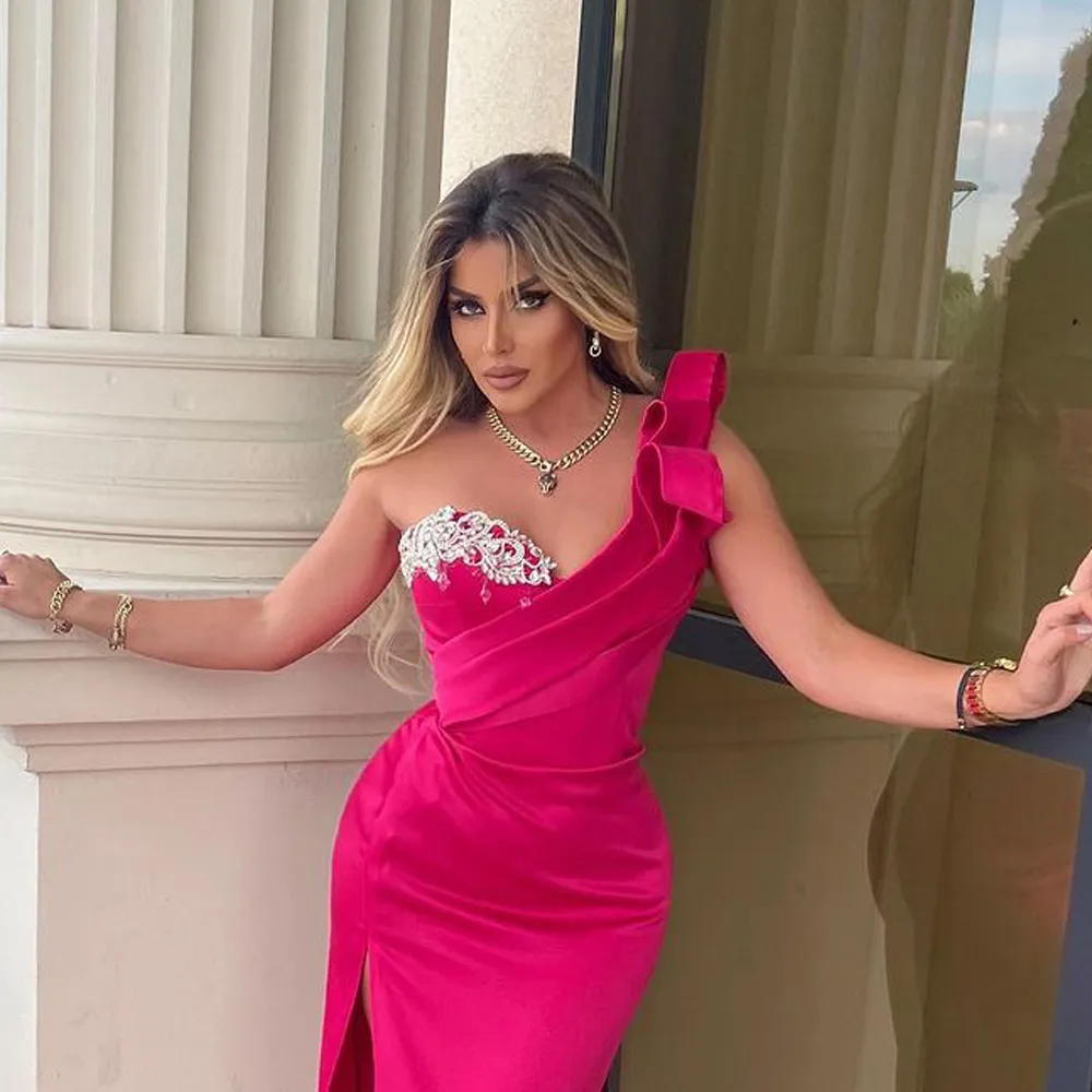 neutral satin bridesmaid dresses One Shoulder Ruched Bridesmaid Dress,Chiffon Long Bridesmaid Dress with Slit,BD00122, US24W / Burgundy main image 0