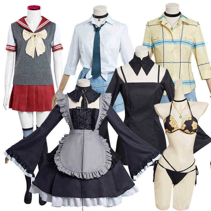 Anime My Dress Up Darling Marin Kitagawa Cosplay Costume Uniforme Scolaire Jupe Tenues Halloween Carnaval Costume Jk Kawaii Avec Perruque J220720