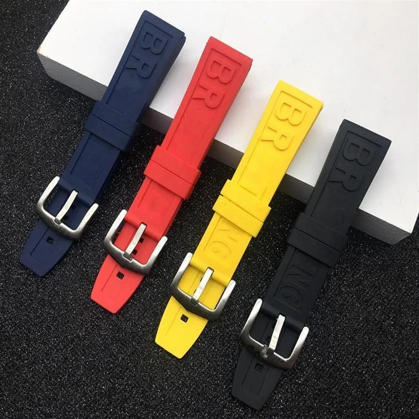 Titta p￥ Bands Nature Rubber Strap 22mm 24mm Black Blue Red Yelllow Watchband Armband f￶r bandlogotyp ON1252G