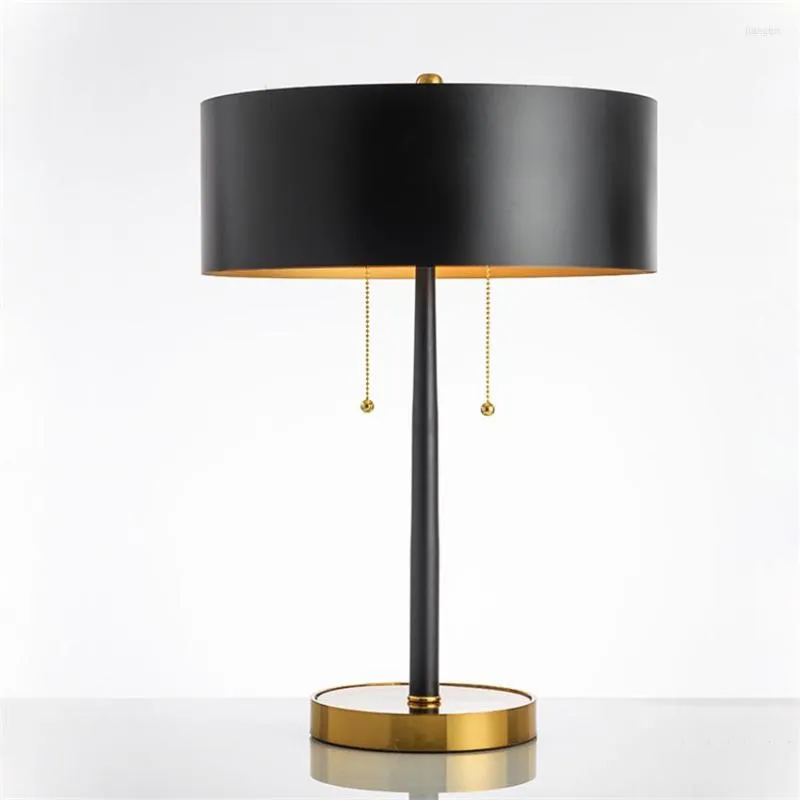 Table Lamps Nordic Black Metal LED Lamp Office Decor Cloth Lampshade Desk Bedside Reading Bedroom