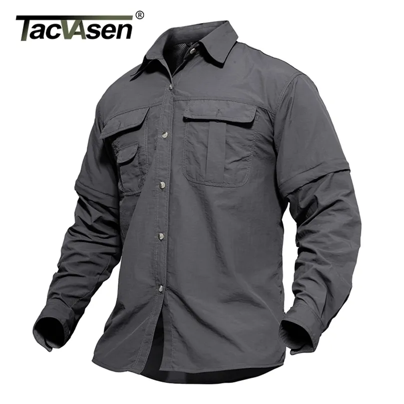 Camisas informales para hombre, ropa militar TACVASEN, ejército ligero, secado rápido, táctico, verano, extraíble, manga larga, caza de trabajo 221105