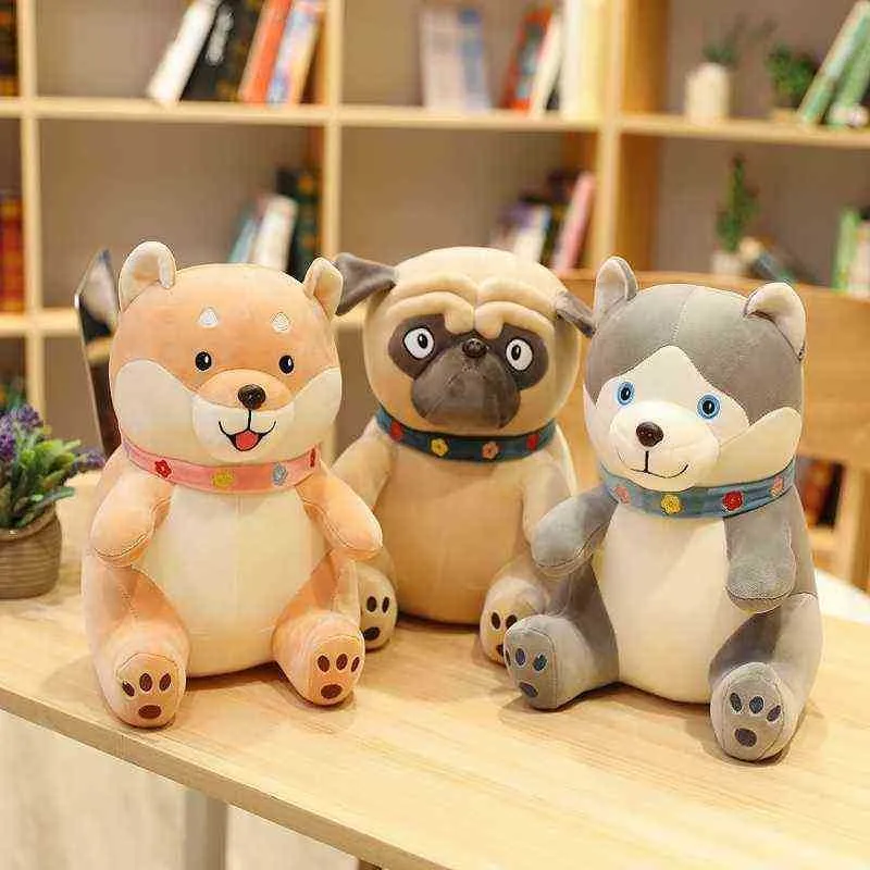 1Pc Cute Fat Pug Cuddles Kawaii Pug Cani con collare Husky Shiba Inu Toy Cuddle Baby Dolls per ldren Regalo di compleanno J220729