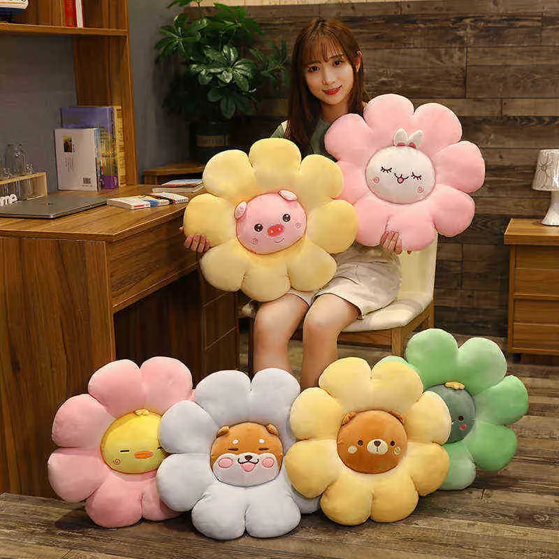 1Pc Super Large Plush Sun Flowers Animal Shiba Inu Cushion Soft Filled Toys Plush Mats Meditation Cushion Floor Pillows for Kids J220729