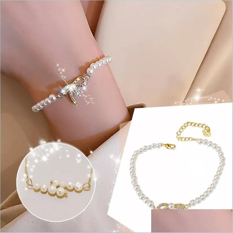 Bangle Bangle ketting en oorbel sets voor vrouwen casual witte zoetwater parel Pearl dames armband boog knoop bosserie Girlbangle