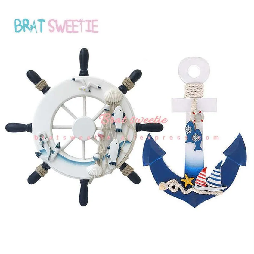 Wood Ship Wheel Boat Steering Rudder Anchor Mediterranean Ornament Nautical Theme Birthday Party Decorations Kids Supplies 210610298y