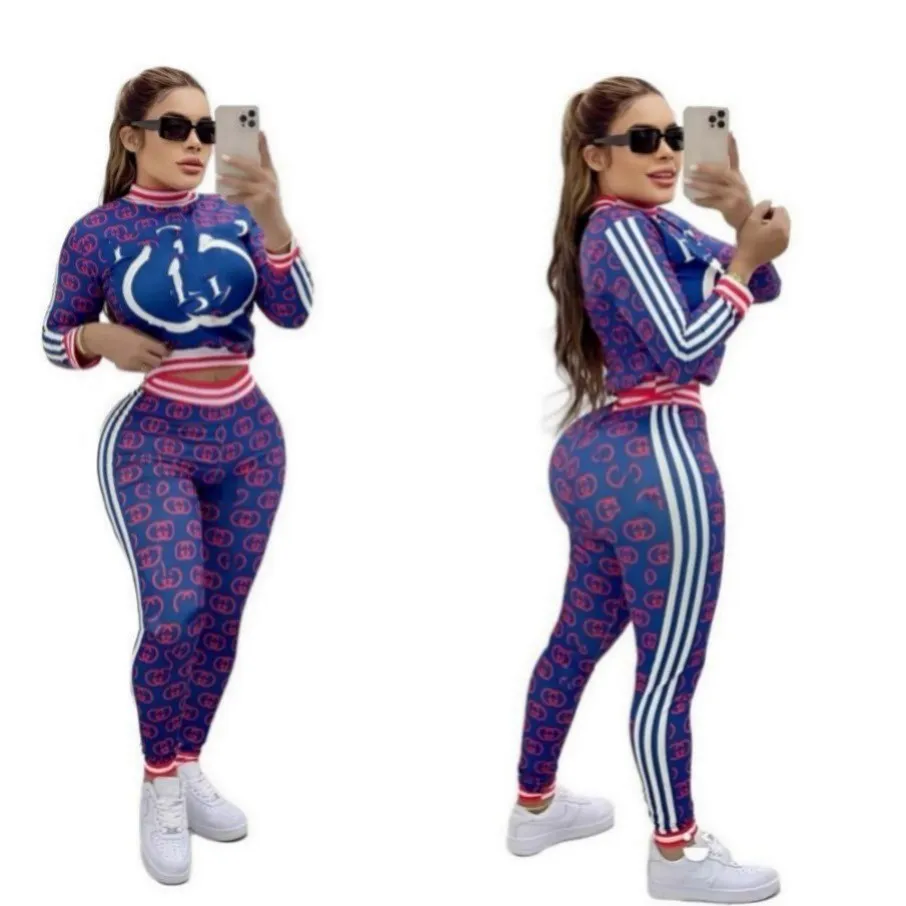 2024 Designer Grand Gugging Suit Women Tracksuits 2 قطعة مجموعات طويلة الأكمام الطباعة تعرق سيدة الزي الرياضي للملابس البياضية سراويل سراويل رياضية الرياضة 8855-6