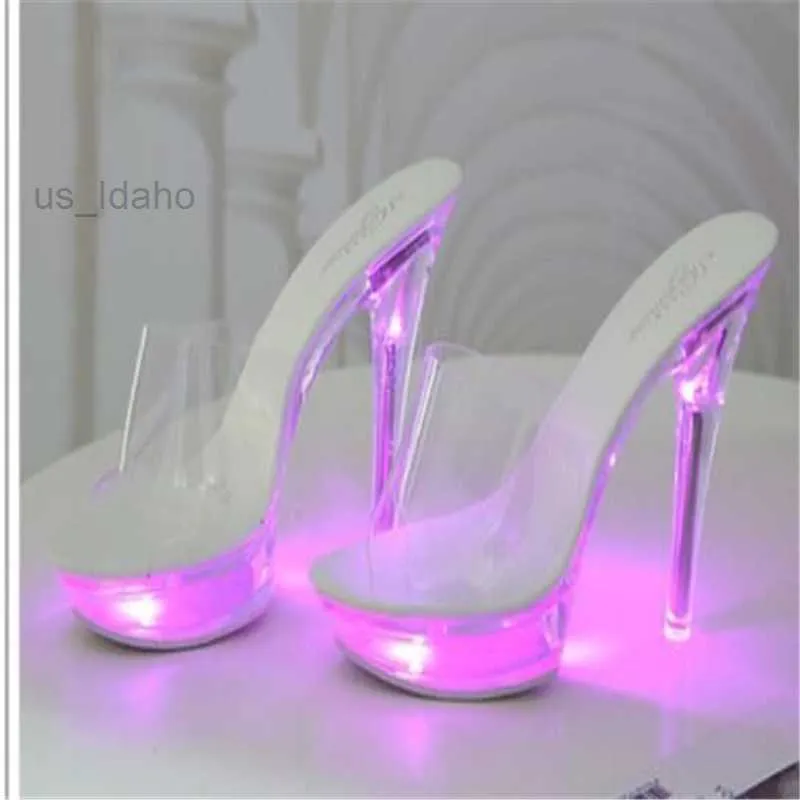 Sandals Size 43 ladies high heels slippers luminous high heels light up fashion catwalk shoes L221107