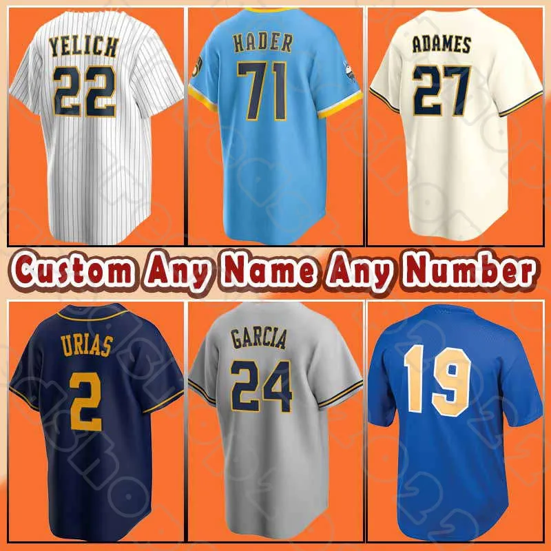 Brewers Corbin Burnes Baseball Christian Yelich Milwaukee Jerseys Willy Adames Josh Hader Luis Urias Robin Yount Hunter Renfroe Tyrone Taylor Jace Peterson Wong