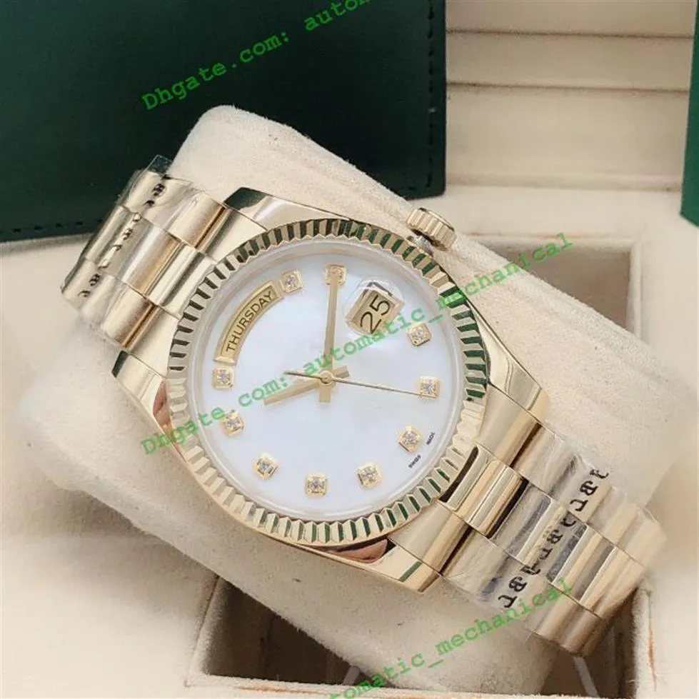 7 Style 36mm Mens 18kt Gold Silver Diamond Dial Buzel 118238 Moda automática Relógios masculinos Wristwatch288L