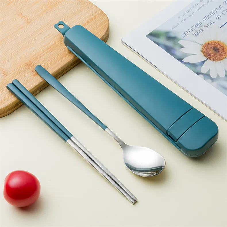 304 Tableware Set Portable Cutlery Sets Dinnerware Set Stainless Steel Spoon Chopsticks Travel Flatware With Box