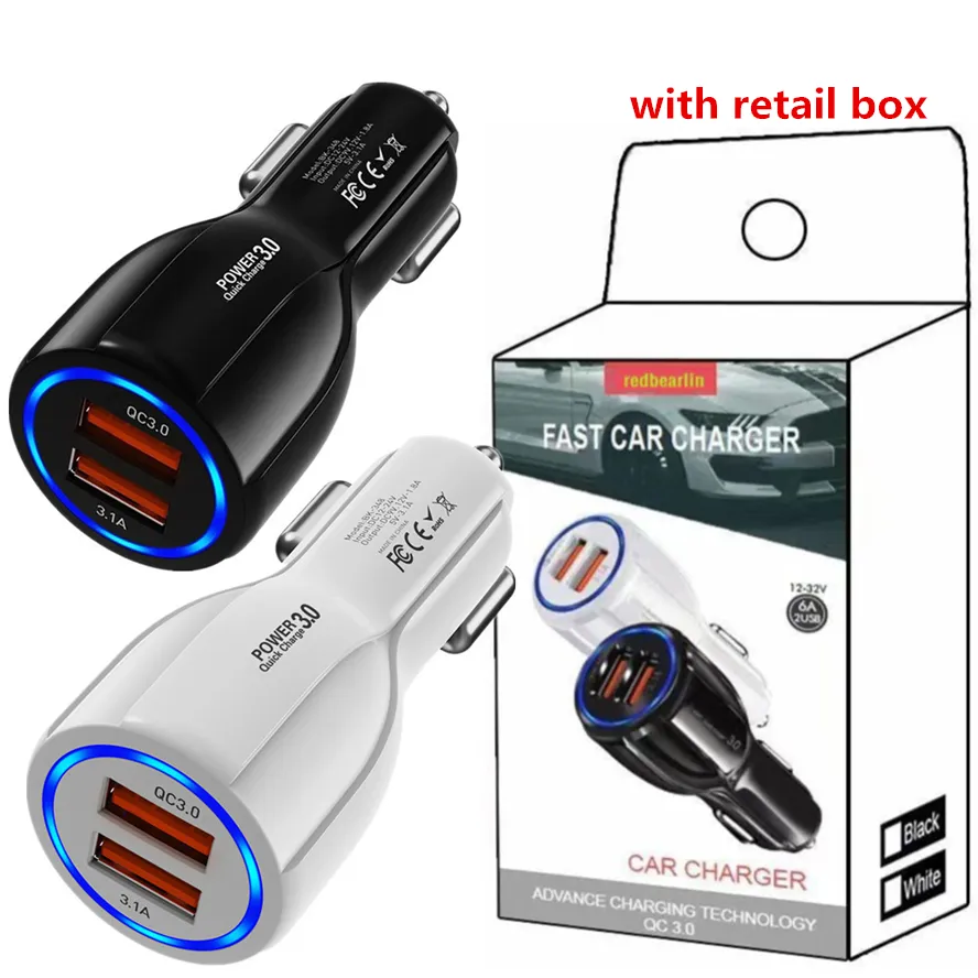Cell Phone Chargers Dual Ports Charging USB-A Fast Quick Charge QC3.0 3.1A 2 USB Car Charger for iPhone Samsung LG IOS Android Universal