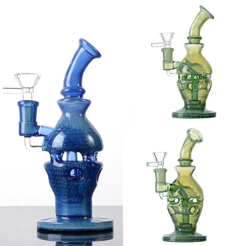 Heiße 8-Zoll-Heady-Galss-Bongs, einzigartige Wasserpfeifen, Faberge-Fab-Ei-Bong, blau-grüne Wasserpfeifen, Duschkopf, Perc-Perkolator-Rauchpfeife, 14-mm-Verbindung, Dab-Rigs mit Schüssel