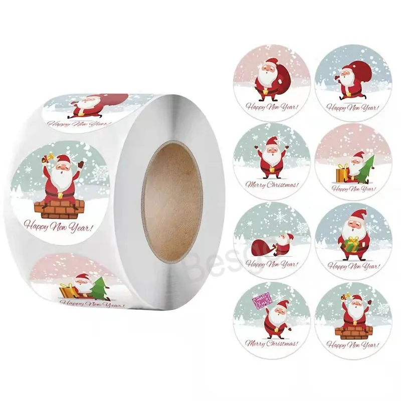 Round Santa Claus لاصق الملصقات عيد الميلاد بطاقة تحية بطاقة الختم ملصقات XMAS Party Gift DIY DIROGAN