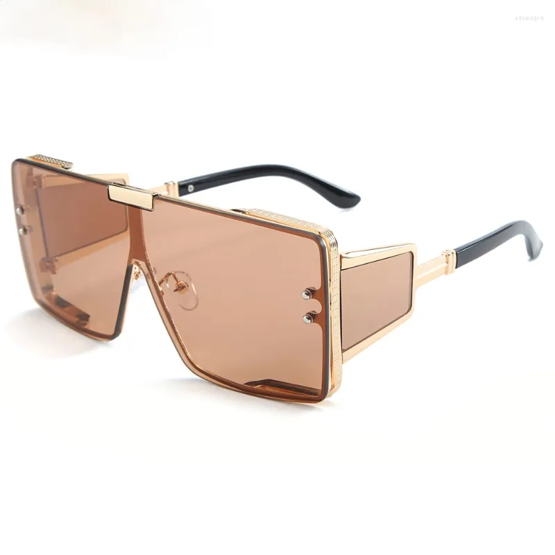 Sunglasses One Piece Shield Men Retro Flat Top Metal Frame Male Over-sized Square Glasses For Women Heavy Uv400 2022