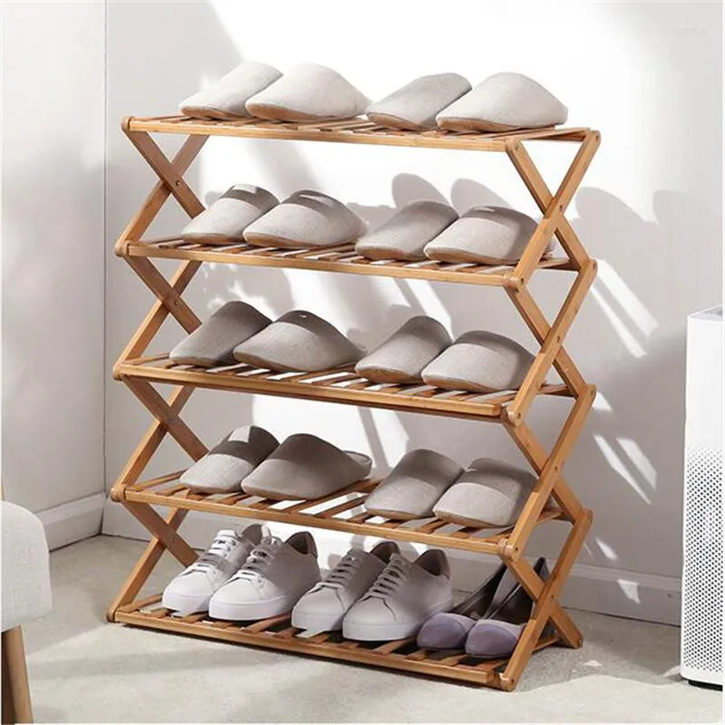 Kleidung Lagerung Faltbare Schuh Rack Organizer 3/4/5/6 Schichten Bambus Schränke Regal Hause Halter Schuhe Für schlafsaal Tür