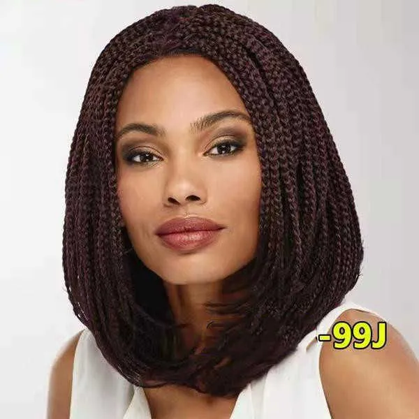 Cheveux Dentelle Perruques Sale Femme Cheveux Courts Moyen Fendu Vague Tête Fibre Chimique Couvre-chef Boîte Tresse Perruque