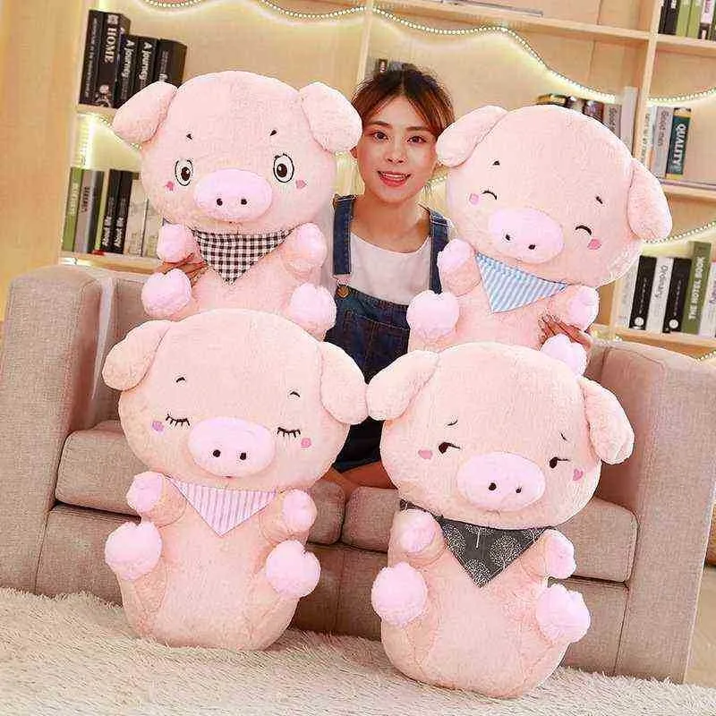 25cm55cm65cm Hot Kawaii Scarf Piggy Cuddle Soft Cartoon Animal Pig Filled Doll Baby Accompany Toys Kids Friends Bästa gåvor J220729