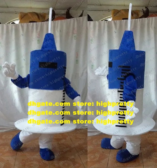 Прекрасный костюм талисмана синий белый шприц -шприц -инжектор Squirt Medical Aspensis с белыми шприцами № 4679