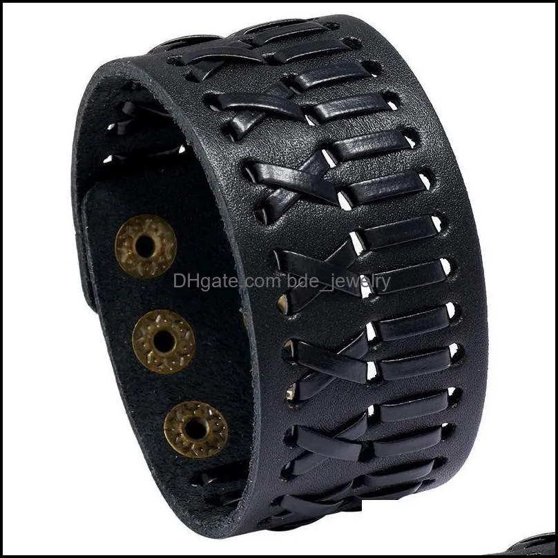 Bangle Bangle Jessingshow Marrone e nero largo Bracciale uomo in vera pelle Vintage Punk Women Wrap Braccialetti da polso a portata di mano Gioielli Dh467