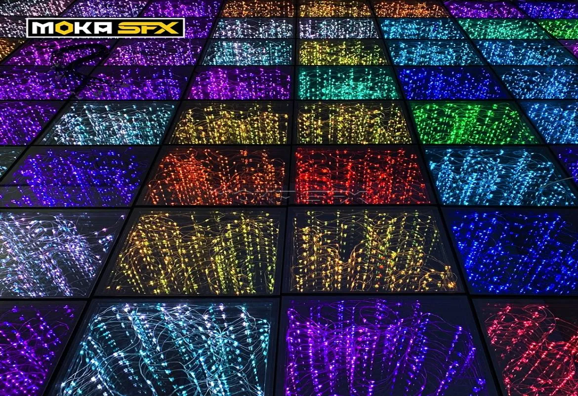 25pcslot LED Dance Floor Wire 3D Dancing Floor SD Control Light Up Floor Tile Lights for Disco DJ Party Wedding9575259