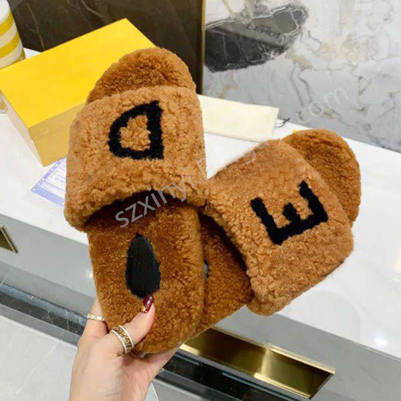 OG 2023 Women's Plush Woolen Slippers for Winter Home Indoor Warm Slides Shoes Flip Flop Winter Original Rubber Non-slip Bottom Trendy Sandals EU 35-42