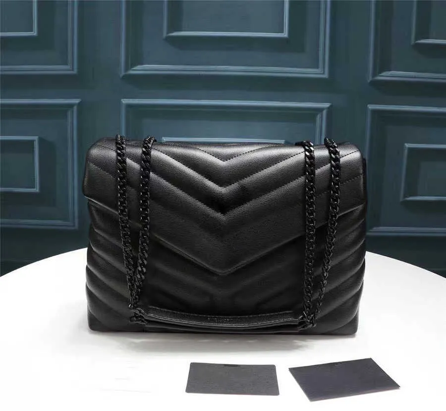 Verklig autentisk kvalitetsdesigner Loulou Bag stora axelkedjor Crossbody Clutch Bags Purses äkta kalvskinn läderväskor