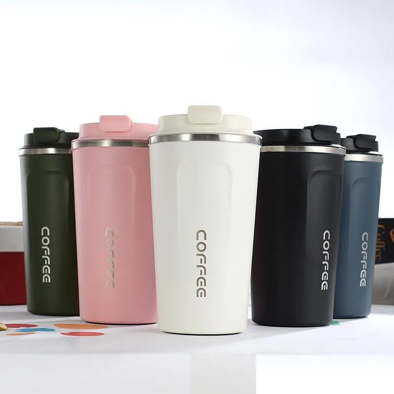 Commuter Travel Mugs Stainless Steel Coffee Cup Double Layer Thermos Mug Leak Proof 380Ml 510Ml Travel Drop Delivery Home Garden H Dhba1