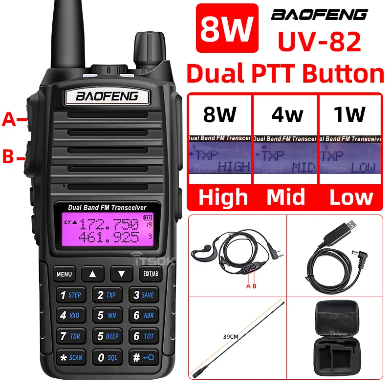 Walkie Talkie Baofeng UV 82 Walkie Talkie Real 8W 5W Ham Radio Comunicador Dual Ptt Longo Faixa de Longa Via Portátil FM Estações Amadoras CB 221108