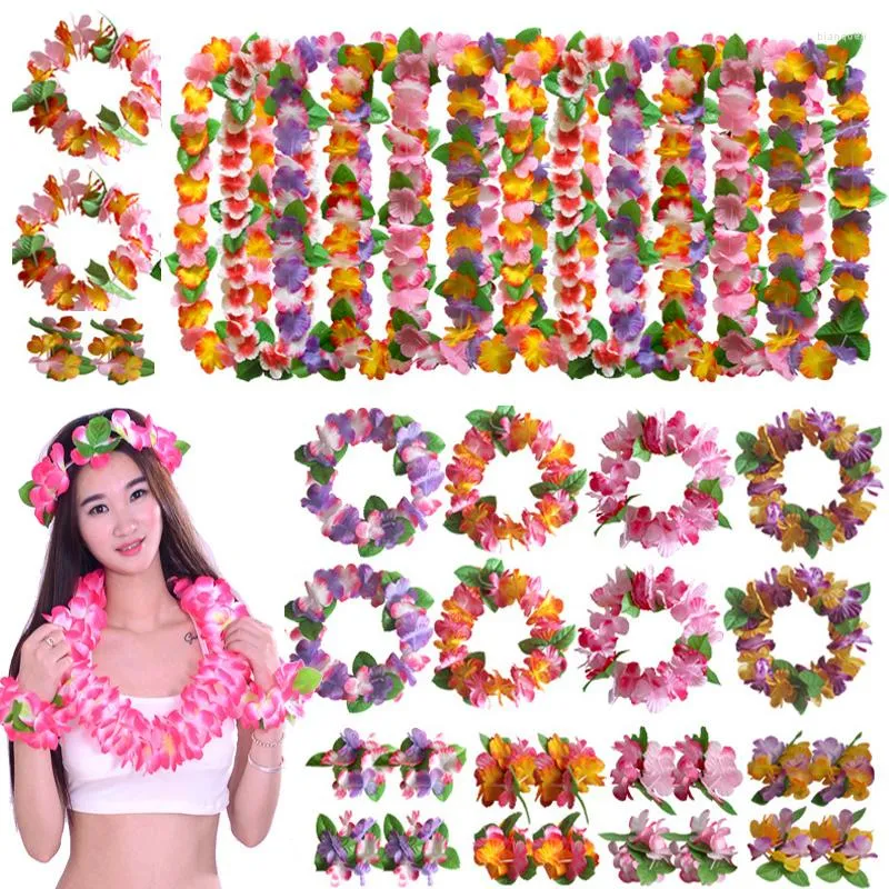 Party Decoration Hawaiian Artificial Flowers Leis Garland Necklace Suit Hawaii Summer Beach ALOHA Jungle Wedding