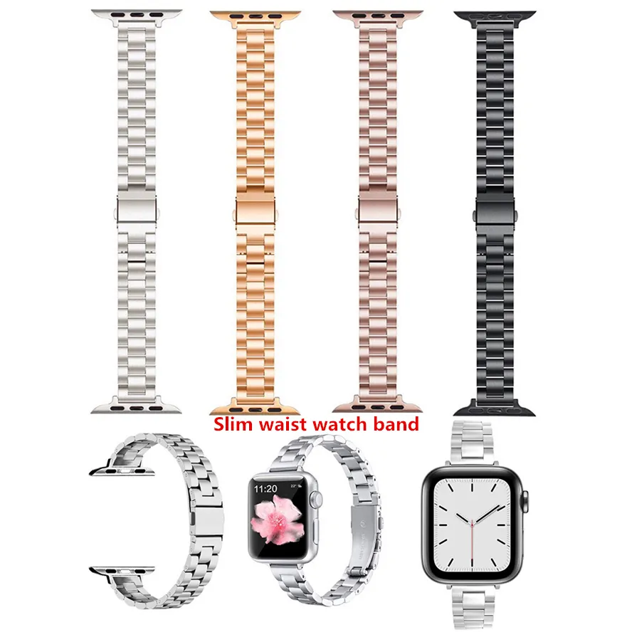 Damband i rostfritt stål för Apple Watch 6 7 SE 40mm 41mm 44mm 45mm Slim Metal Link Armband Rem iWatch Series 5 4 3 38/42mm Armband