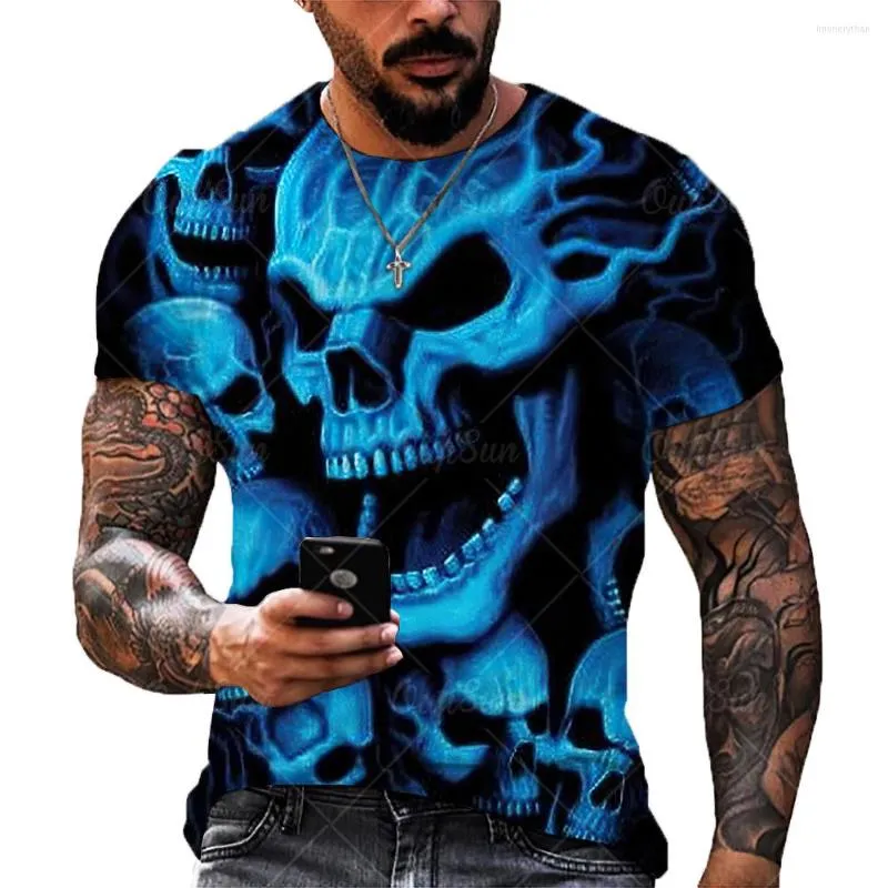 Erkek Tişörtleri 3d Pirnt Korku Kafatası T-Shirt Punk Stil Retro Büyük Boy Sokak Giysileri Gevşek Top Yaz