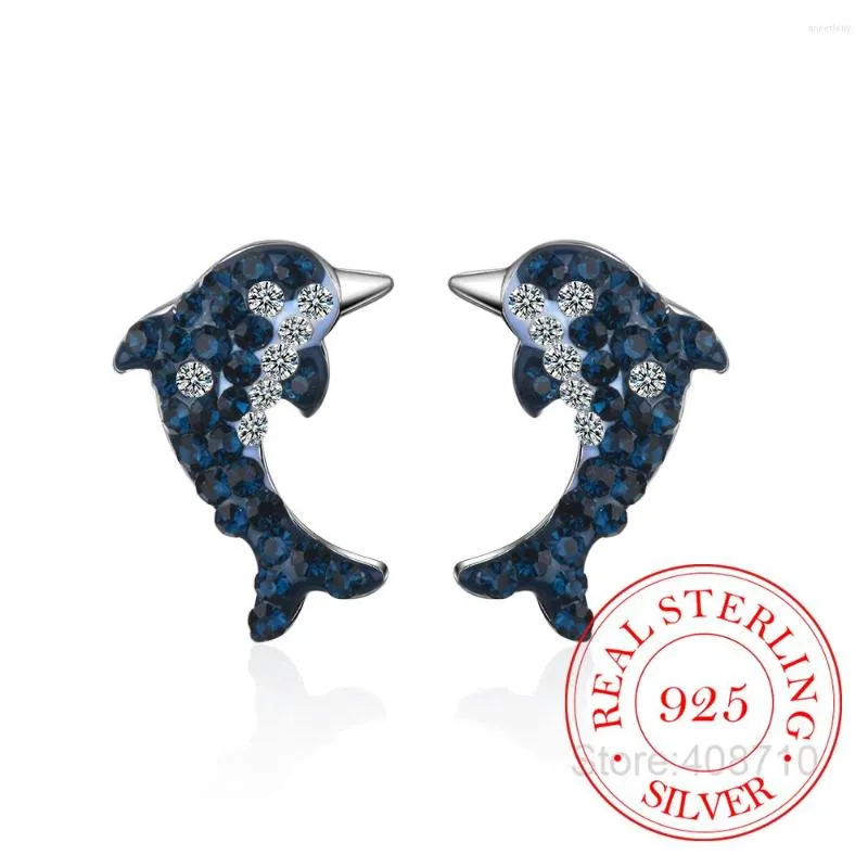 Orecchini a lobo Cristallo artificiale blu Delfino Rete Rosso Argento sterling 925 alla moda per donna S-E720