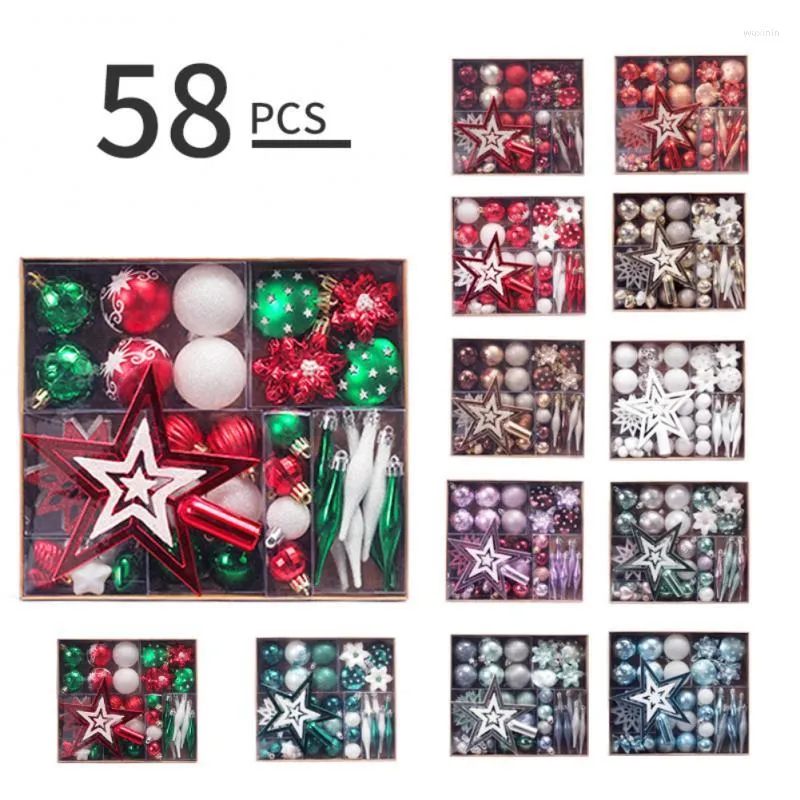 Decorações de Natal 58pcs Bolas de plástico platina Ornamento 3/4/5cm Hang pendente bola interna Ano Interior Decoração de árvore de Natal em casa