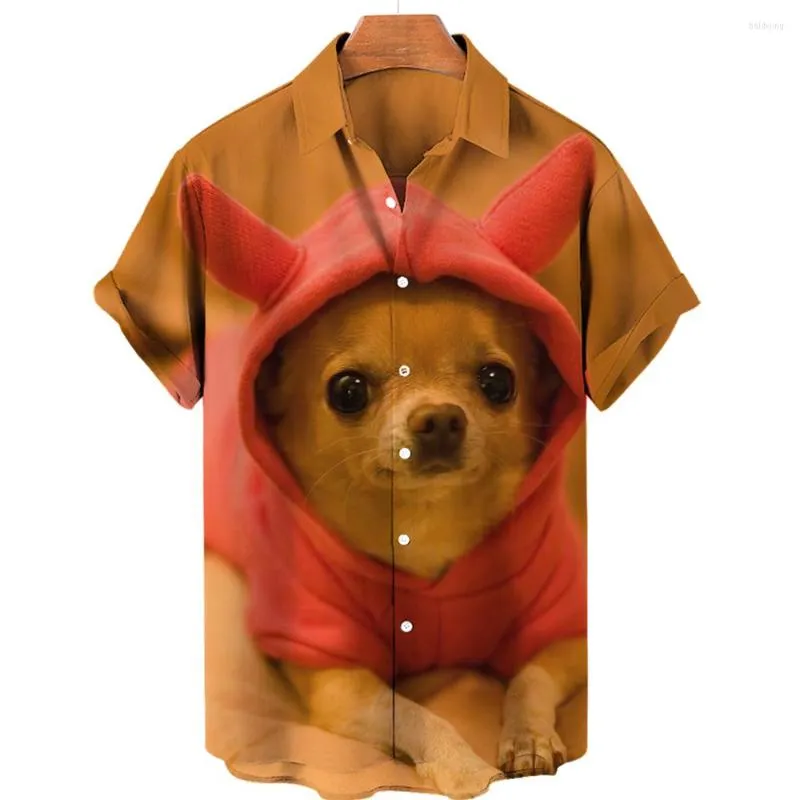 Freizeithemden für Herren, hawaiianisches 3D-Hundemuster mit niedlichem Hundemuster, für Männer, Mädchen und Herren, kurze Ärmel, lockere Oberteile, 5XL